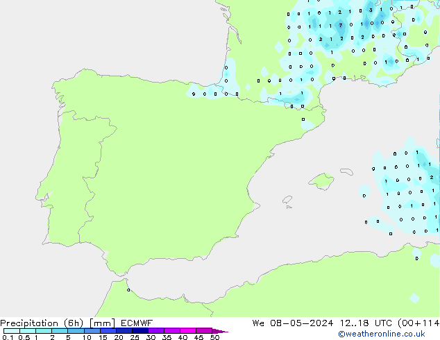 Precipitation (6h) ECMWF We 08.05.2024 18 UTC