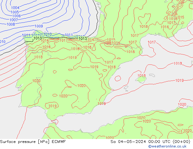 Pressione al suolo ECMWF sab 04.05.2024 00 UTC