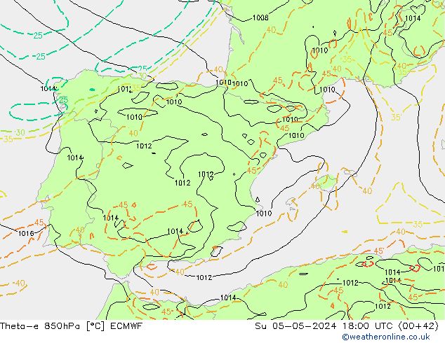 Theta-e 850hPa ECMWF Paz 05.05.2024 18 UTC