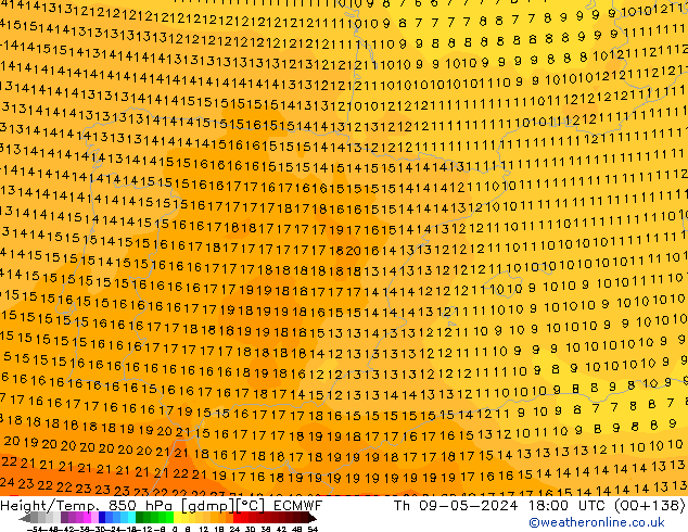 Z500/Rain (+SLP)/Z850 ECMWF Čt 09.05.2024 18 UTC