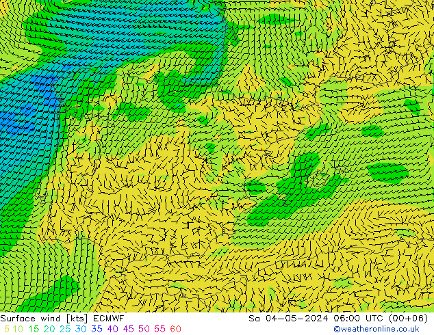 Surface wind ECMWF Sa 04.05.2024 06 UTC