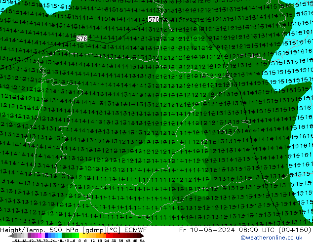 Z500/Rain (+SLP)/Z850 ECMWF ven 10.05.2024 06 UTC