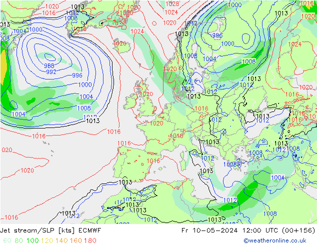 Polarjet/Bodendruck ECMWF Fr 10.05.2024 12 UTC