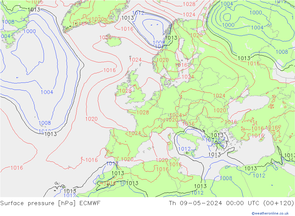 Surface pressure ECMWF Th 09.05.2024 00 UTC