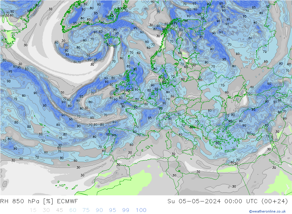 Humidité rel. 850 hPa ECMWF dim 05.05.2024 00 UTC