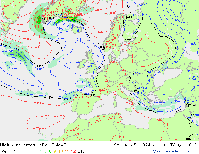 High wind areas ECMWF So 04.05.2024 06 UTC