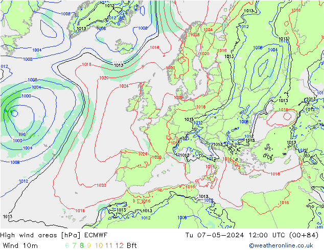 High wind areas ECMWF mar 07.05.2024 12 UTC