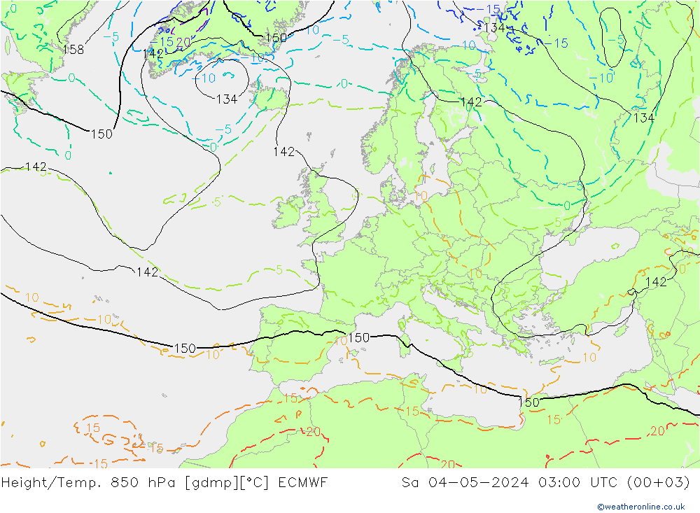 Height/Temp. 850 hPa ECMWF Sa 04.05.2024 03 UTC