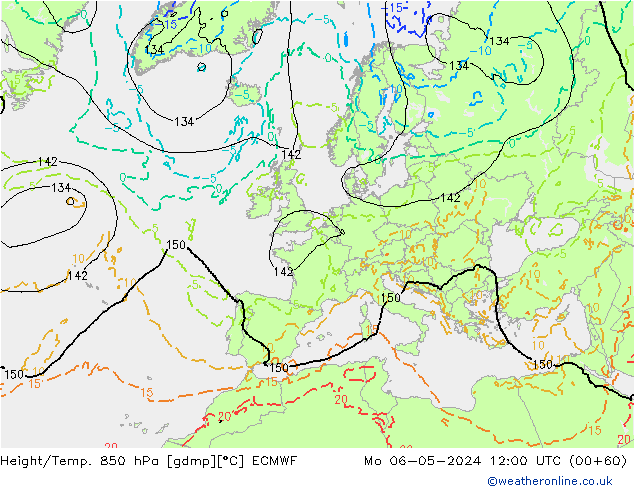 Z500/Rain (+SLP)/Z850 ECMWF Mo 06.05.2024 12 UTC