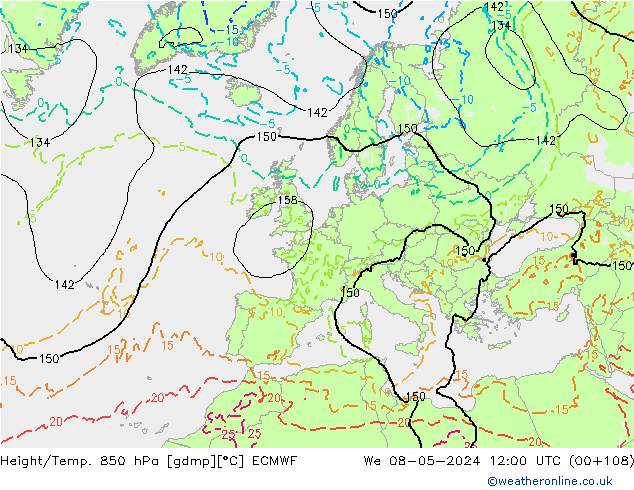 Z500/Rain (+SLP)/Z850 ECMWF śro. 08.05.2024 12 UTC