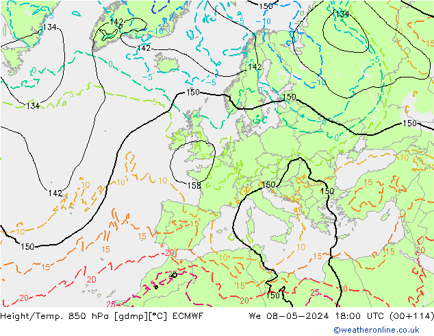 Height/Temp. 850 hPa ECMWF Mi 08.05.2024 18 UTC