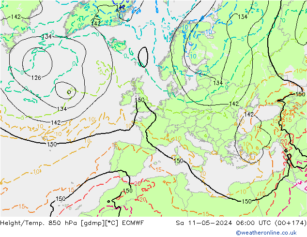 Height/Temp. 850 hPa ECMWF Sa 11.05.2024 06 UTC