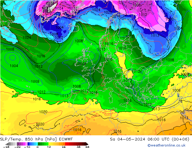 SLP/Temp. 850 hPa ECMWF sáb 04.05.2024 06 UTC