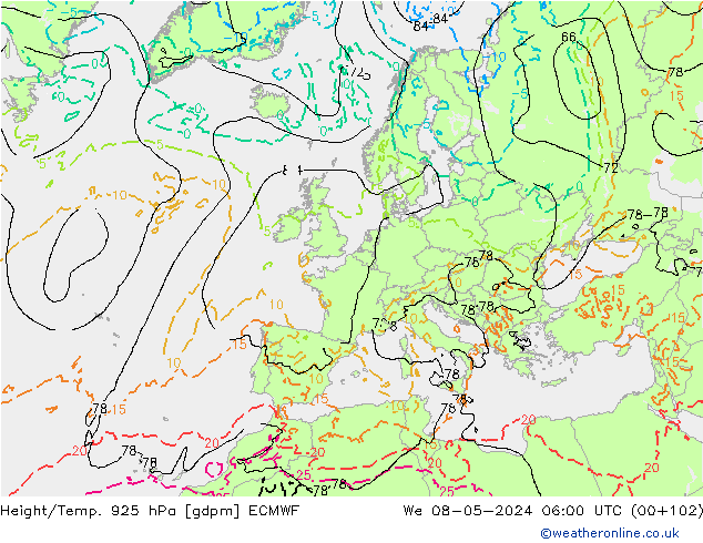 Height/Temp. 925 hPa ECMWF Qua 08.05.2024 06 UTC