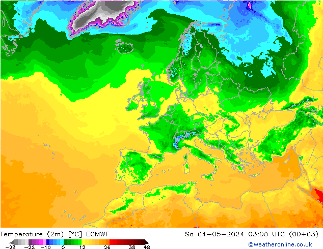 Temperaturkarte (2m) ECMWF Sa 04.05.2024 03 UTC