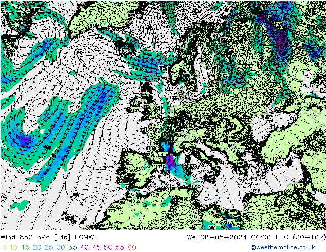 ветер 850 гПа ECMWF ср 08.05.2024 06 UTC