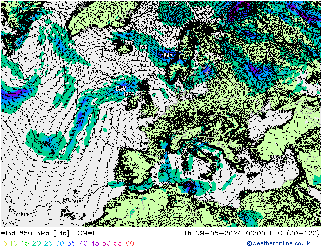 Wind 850 hPa ECMWF Do 09.05.2024 00 UTC
