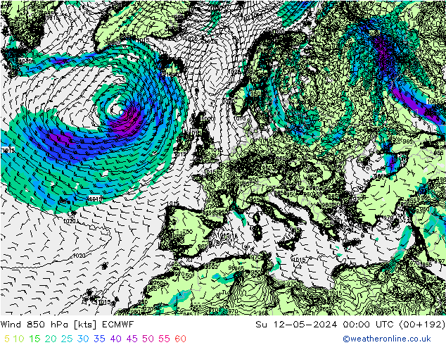 Wind 850 hPa ECMWF So 12.05.2024 00 UTC