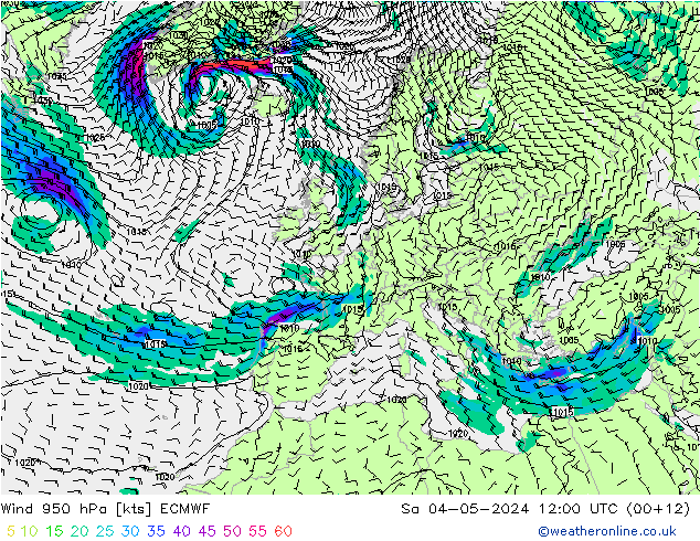 wiatr 950 hPa ECMWF so. 04.05.2024 12 UTC