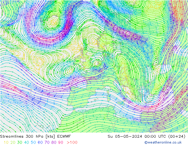 Stroomlijn 300 hPa ECMWF zo 05.05.2024 00 UTC