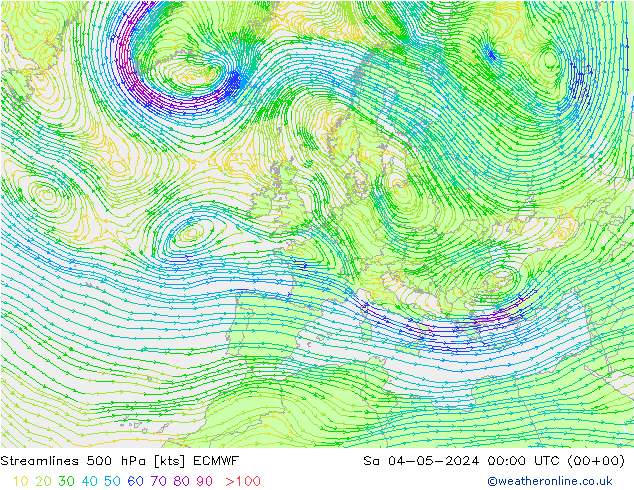 风 500 hPa ECMWF 星期六 04.05.2024 00 UTC