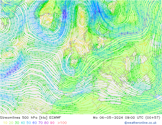 Linea di flusso 500 hPa ECMWF lun 06.05.2024 09 UTC