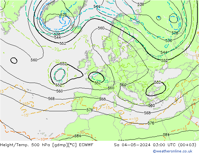 Height/Temp. 500 hPa ECMWF Sa 04.05.2024 03 UTC