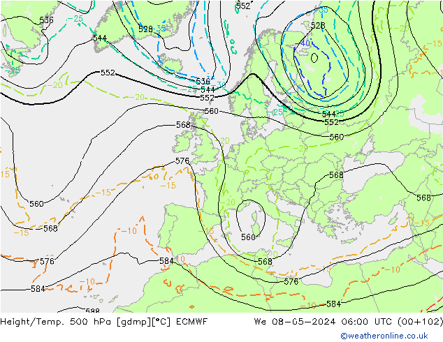 Z500/Rain (+SLP)/Z850 ECMWF Mi 08.05.2024 06 UTC