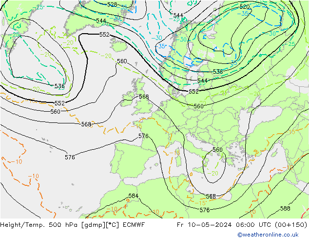 Z500/Rain (+SLP)/Z850 ECMWF Fr 10.05.2024 06 UTC