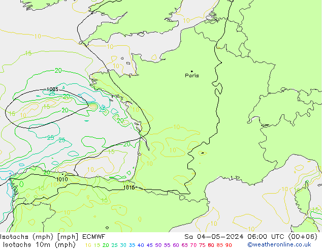 Isotachen (mph) ECMWF Sa 04.05.2024 06 UTC