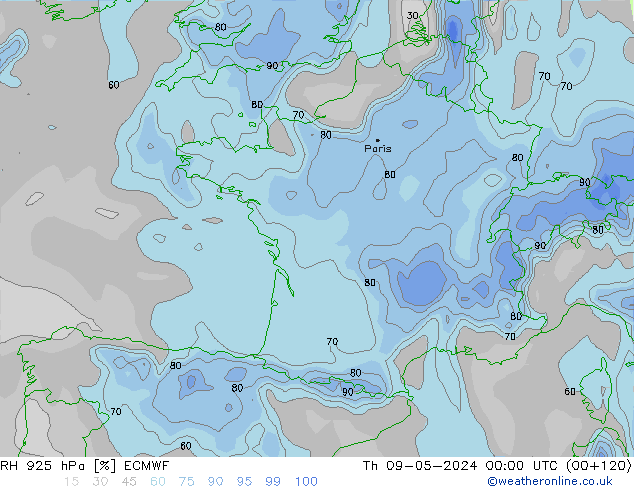 925 hPa Nispi Nem ECMWF Per 09.05.2024 00 UTC