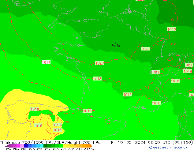 Thck 700-1000 hPa ECMWF ven 10.05.2024 06 UTC