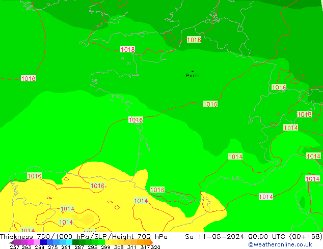 Thck 700-1000 hPa ECMWF Sa 11.05.2024 00 UTC