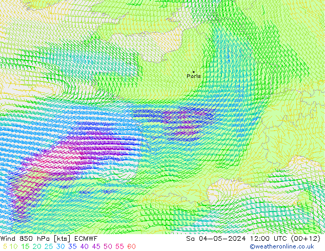 Viento 850 hPa ECMWF sáb 04.05.2024 12 UTC