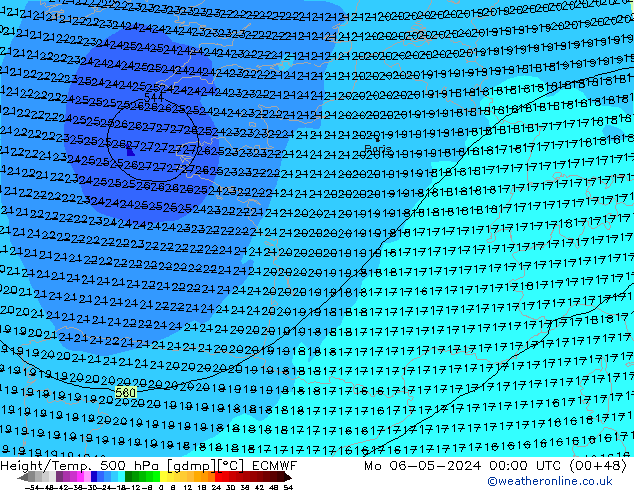 Z500/Rain (+SLP)/Z850 ECMWF  06.05.2024 00 UTC