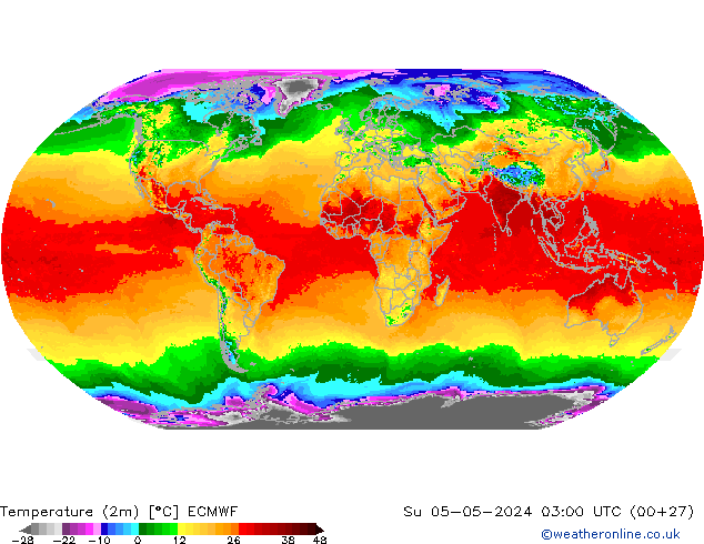 Sıcaklık Haritası (2m) ECMWF Paz 05.05.2024 03 UTC