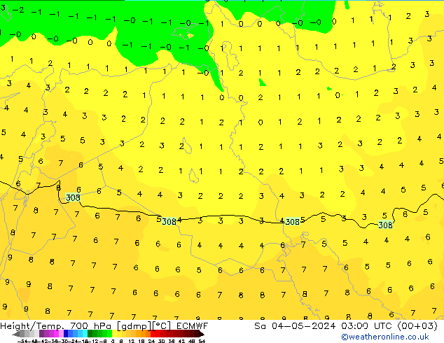 Géop./Temp. 700 hPa ECMWF sam 04.05.2024 03 UTC