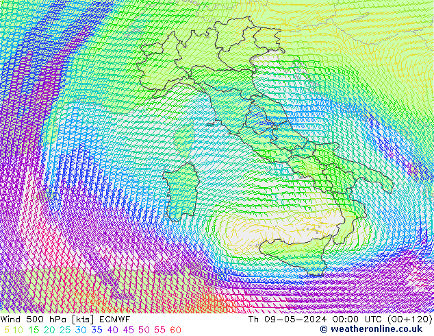Wind 500 hPa ECMWF Do 09.05.2024 00 UTC