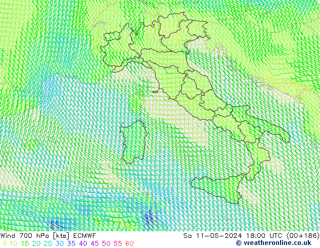 Vento 700 hPa ECMWF Sáb 11.05.2024 18 UTC