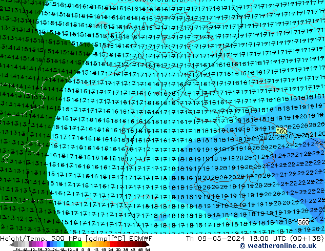 Z500/Rain (+SLP)/Z850 ECMWF Th 09.05.2024 18 UTC