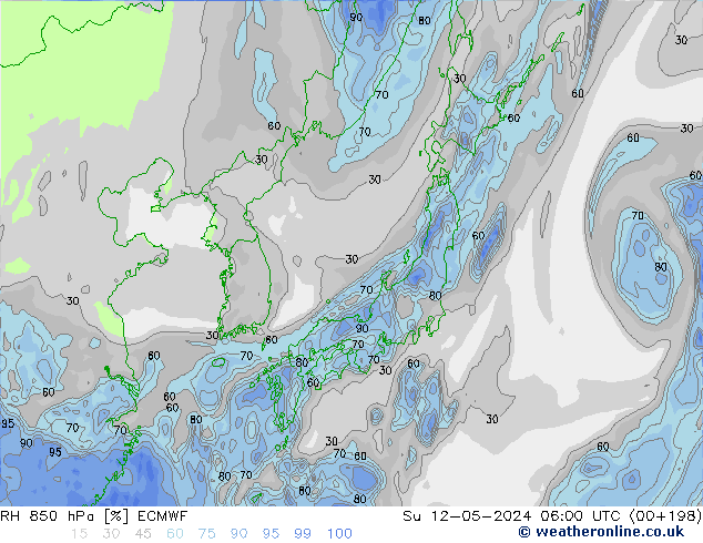 RH 850 hPa ECMWF Ne 12.05.2024 06 UTC