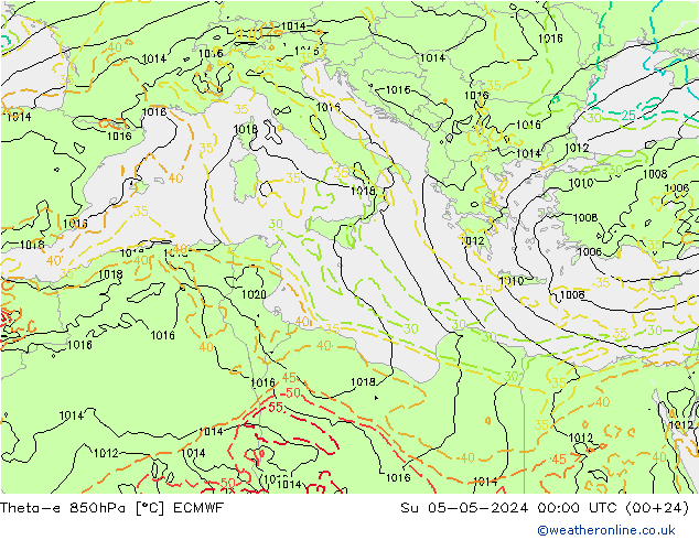 Theta-e 850hPa ECMWF Paz 05.05.2024 00 UTC