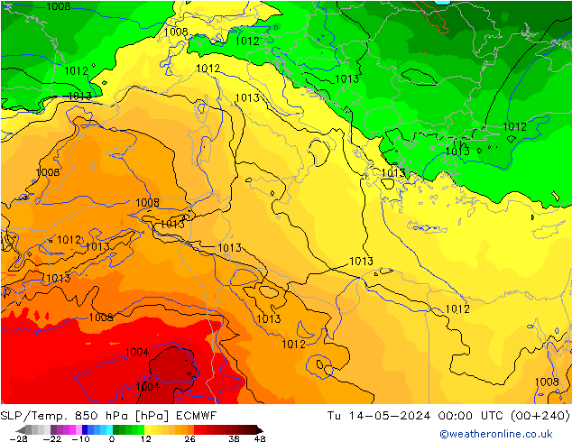 SLP/Temp. 850 hPa ECMWF mar 14.05.2024 00 UTC