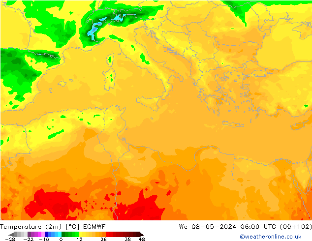 mapa temperatury (2m) ECMWF śro. 08.05.2024 06 UTC