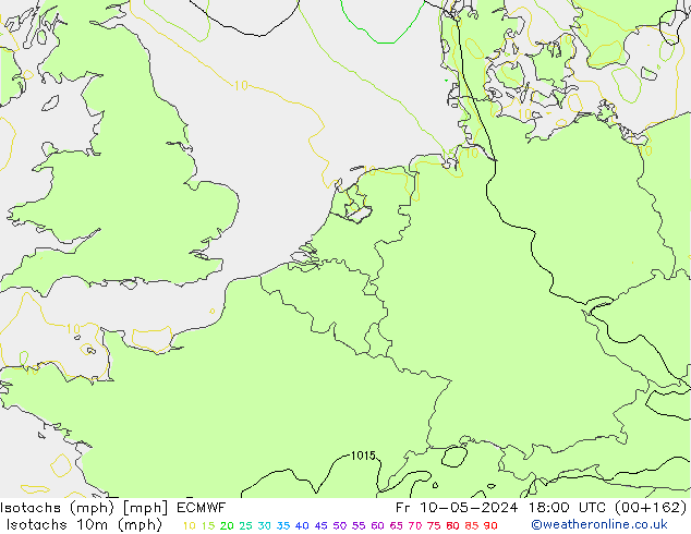 Isotachs (mph) ECMWF ven 10.05.2024 18 UTC