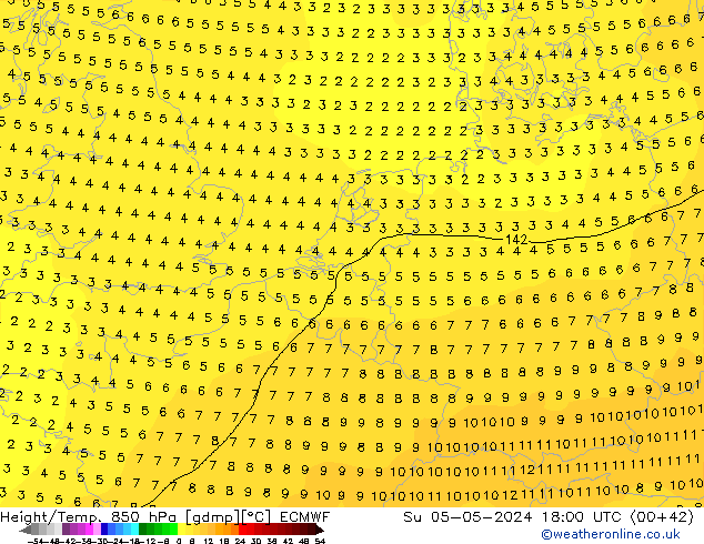 Z500/Rain (+SLP)/Z850 ECMWF Su 05.05.2024 18 UTC