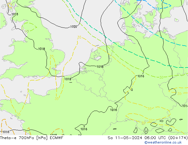 Theta-e 700hPa ECMWF Sa 11.05.2024 06 UTC