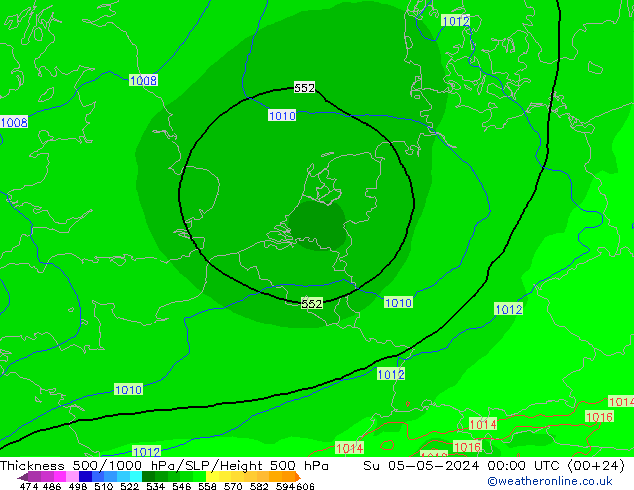 Schichtdicke 500-1000 hPa ECMWF So 05.05.2024 00 UTC