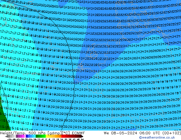 Géop./Temp. 500 hPa ECMWF mer 08.05.2024 06 UTC