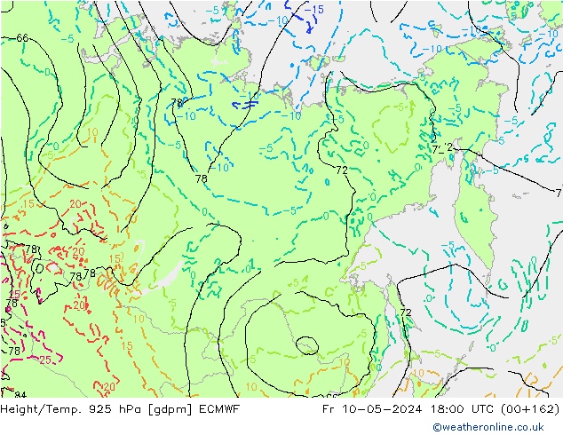 Yükseklik/Sıc. 925 hPa ECMWF Cu 10.05.2024 18 UTC